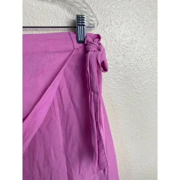 American Eagle Side Tie Wrap Midi Skirt Pink Women Large Barbie High Low Lined - Picture 10 of 12